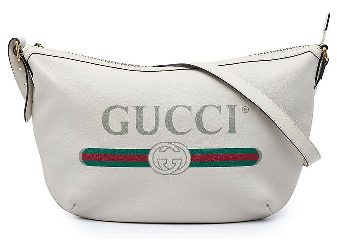 Bolsa tiracolo meia lua Gucci em couro de bezerro granulado branco com logo