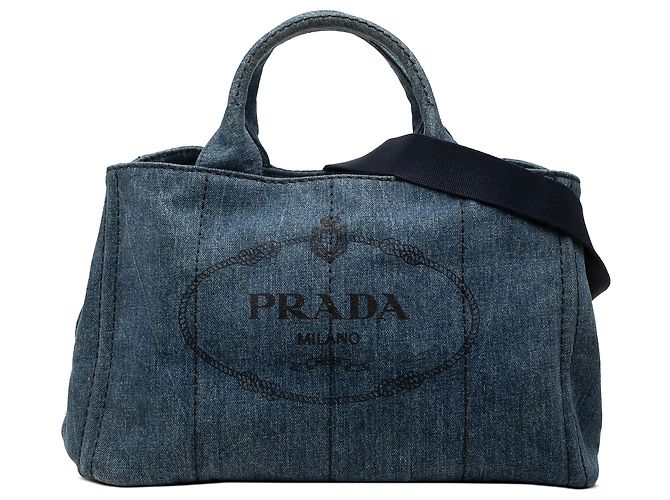 Tote Sacola Prada em denim azul com logo Canapa