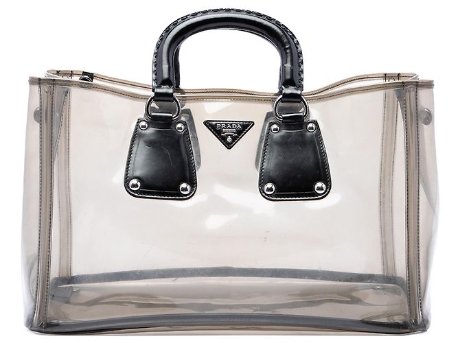 Tote Prada em PVC com acabamento em couro Spazzolato preto
