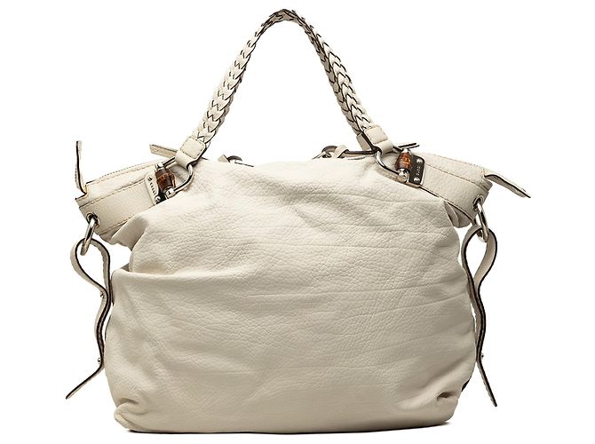 Sac cabas Gucci Bamboo Bar en cuir blanc Large