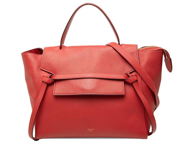 Céline Celine Mini Bolsa de Cintura em Pele de Bezerro Grão Vermelha Vermelho