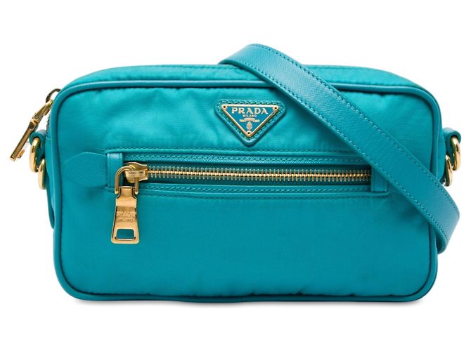 Bolsa Camera Prada em Tessuto com acabamento em Saffiano azul Turquesa