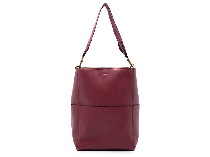 Céline Sac seau Celine Red Medium Leather Seau Sangle Rouge Bordeaux
