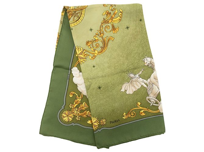 Lenço de seda Hermès Green Cosmos 90 Verde Verde oliva