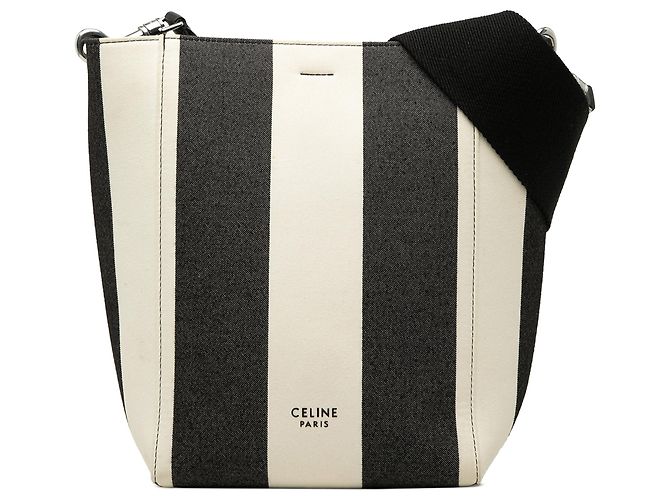 Seau Sangle Céline Borsa a secchiello Sangle Celine in tela a righe bianca Small Bianco