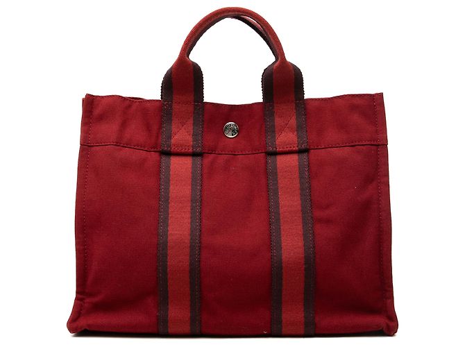 Hermès Red Canvas Fourre Tout PM Rot Bordeaux