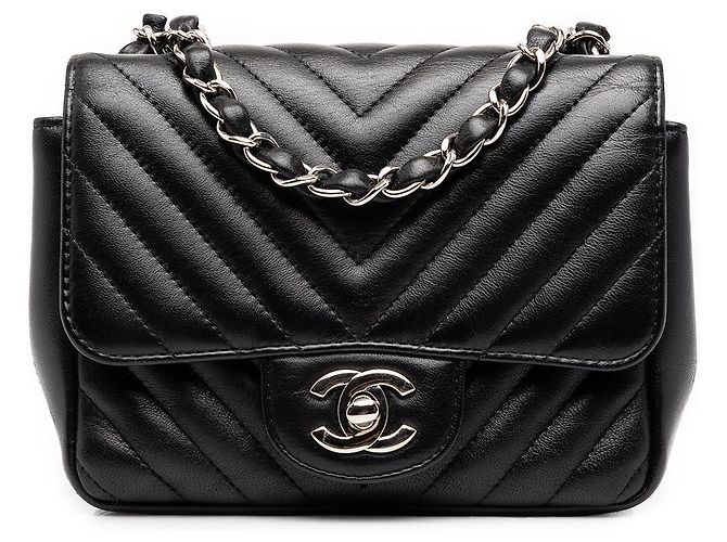 Chanel Black Mini Square Classic Chevron Lambskin Single Flap Nero