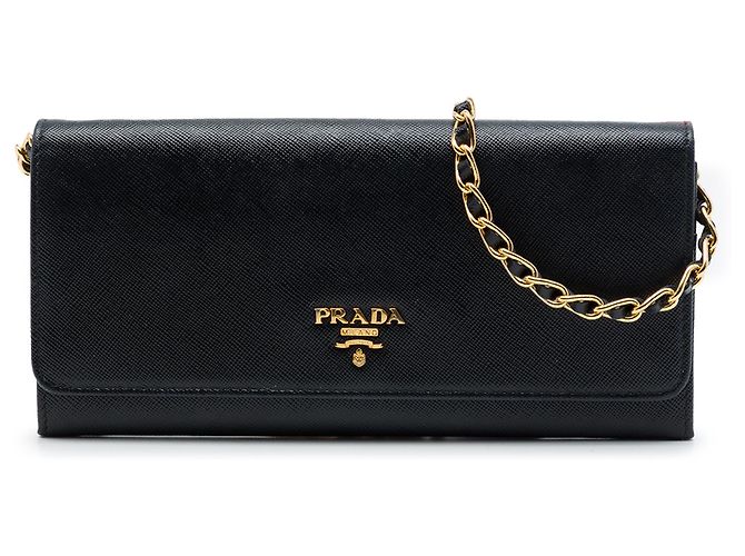 Prada Black Saffiano Lux Wallet On Chain