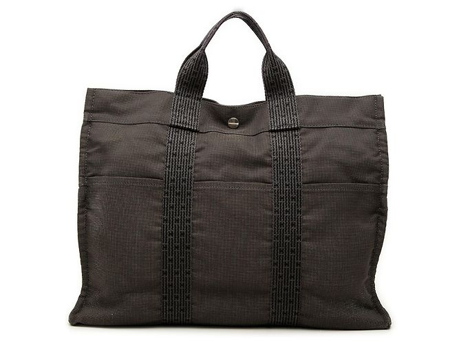 Hermès Gray Canvas Herline MM Castaño Gris antracita