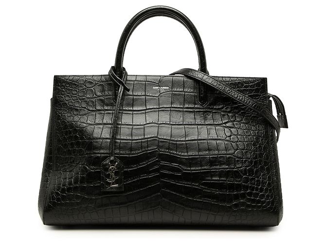 Autre Marque Bolsa Cabas Rive Gauche Saint Laurent em couro de bezerro com relevo de crocodilo preta Medium Preto