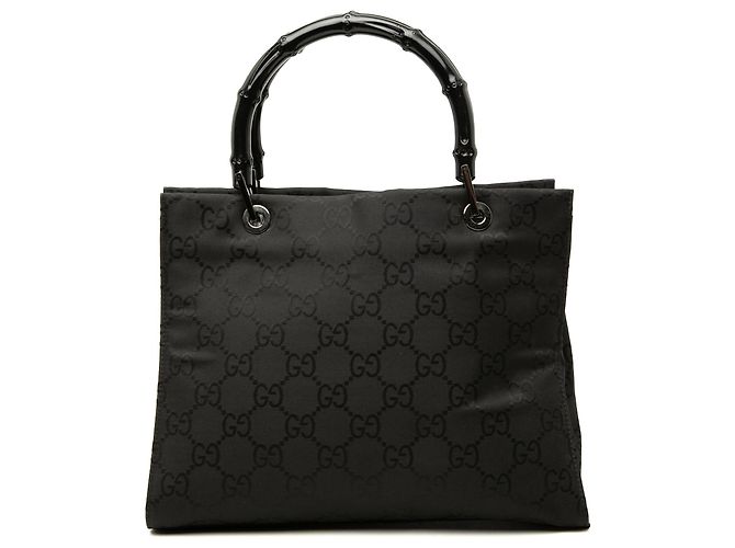 Bamboo Borsa Satchel Gucci in nylon GG nero con bambù