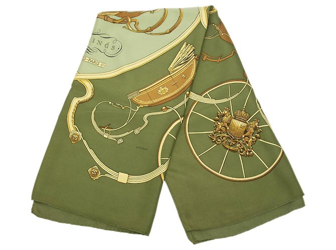 Lenço de seda Hermès Green Springs 90 Verde Verde oliva