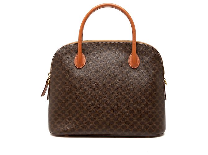 Céline Sac à main dôme Celine en toile enduite Brown Macadam Marron