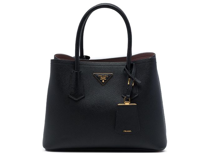 Prada Sac Satchel Double Petit en Cuir Saffiano Noir