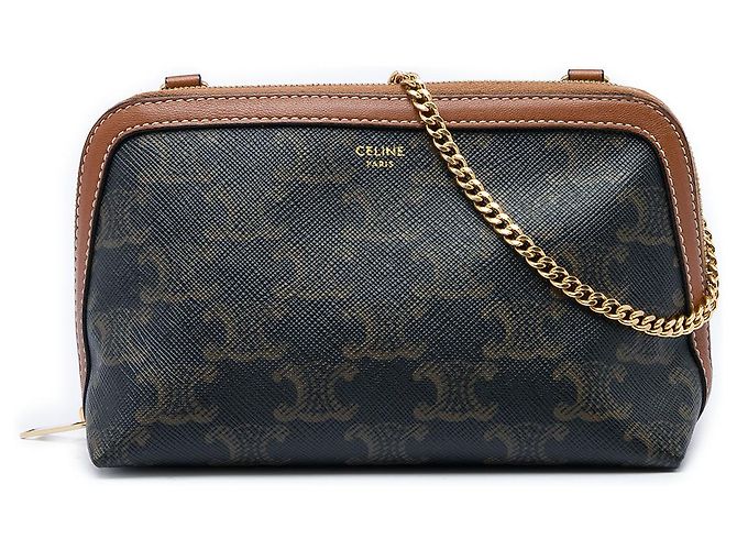 Céline Pochette à chaîne Celine Triomphe en toile enduite marron Marron foncé