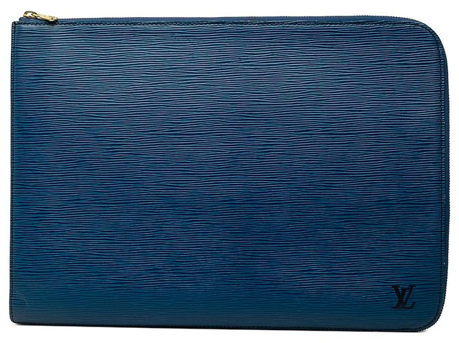 Louis Vuitton Blue Epi Poche Documents Portfolio Blau