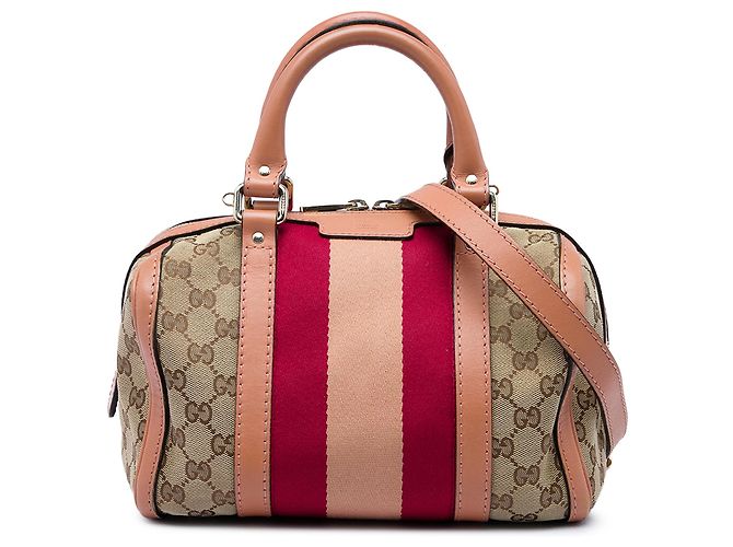 Bolsa Boston Gucci Beige Small GG Canvas Web Joy Bege