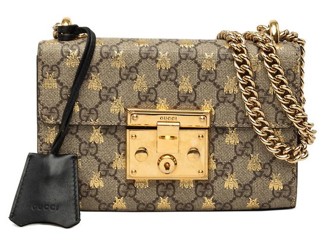 Padlock Bolsa de Ombro Gucci com Corrente e Cadeado Bege