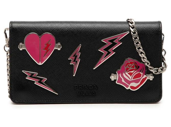 Saffiano Borsa a tracolla Prada Rose Heart Wallet Chain Nero
