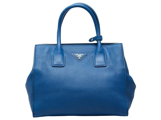 Tote Sac à main cabas Prada avec plaque logo triangle Bleu