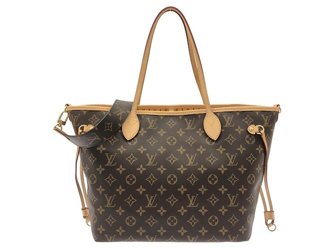Bolsa Louis Vuitton Monogram Neverfull Inside Out MM Marrom Dourado Amarelo