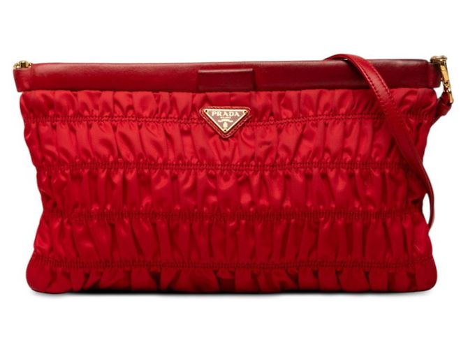 Borsa a tracolla Prada con placca logo triangolare Rosso