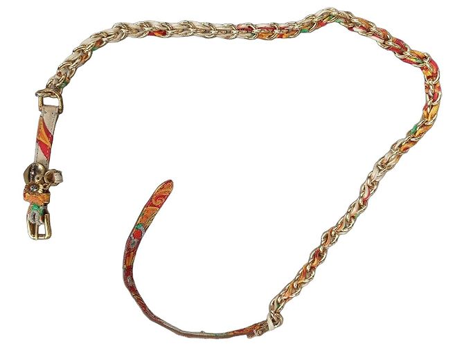 Cintura Dolce & Gabbana in pelle e tessuto multicolore Gold hardware