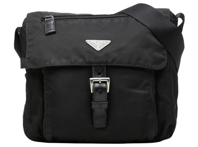 Bolsa Tiracolo Prada com Placa de Logotipo Triangular Preto
