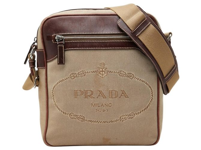 Borsa a tracolla Prada Logo Jacquard Marrone Beige