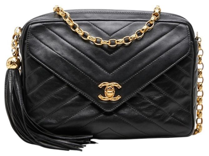 Sac à épaule Chanel Chevron V-Stitch Coco Mark Chain Noir