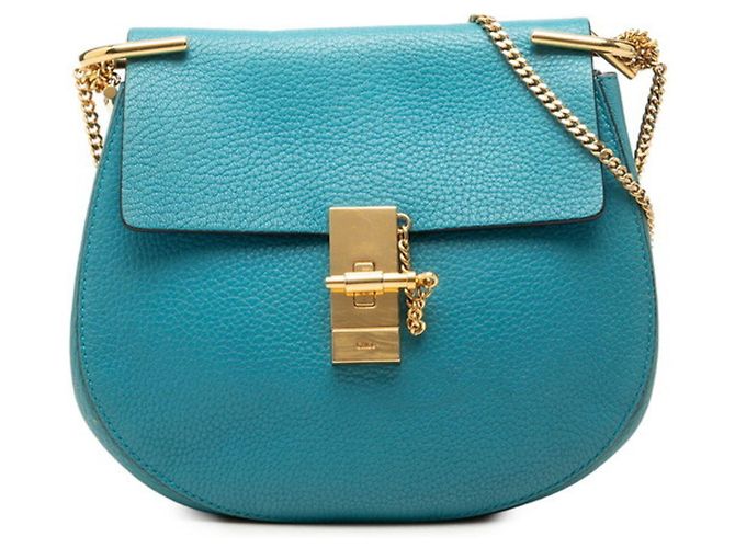 Bolsa de Ombro Chloé Drew Chain Azul Dourado