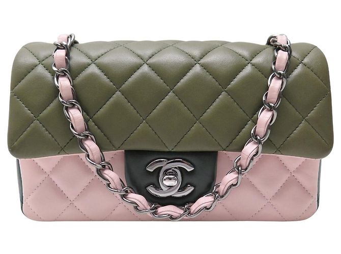 CHANEL MINI CLASSIQUE TIMELESS HANDTASCHE ROSA GRÜN LEDER EINFACH RABAT BAG