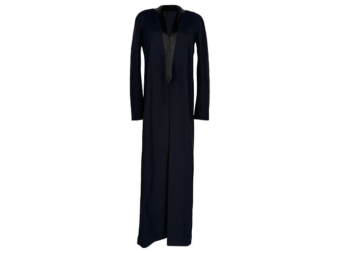 Autre Marque  Galvan Open Long Coat in Navy Blue Wool