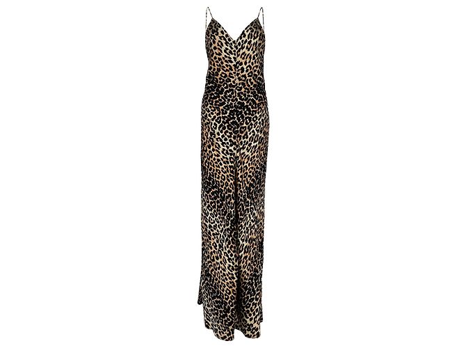 Vestido maxi sem mangas Ganni com estampado de leopardo em seda castanha Marrom