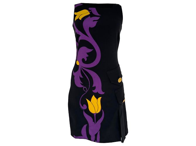 Versace Mini-Kleid mit Tulpen-Print aus schwarzer Seide