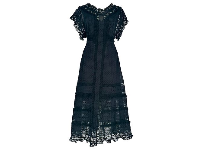 Vestido midi Zimmermann de renda com mangas curtas em algodão preto