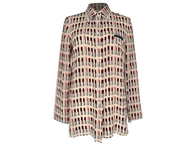 Camicia button-down Prada con stampa labbra in seta multicolore