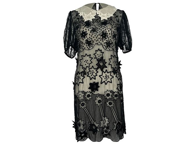 Mini vestido de renda bordada Chloé em algodão preto