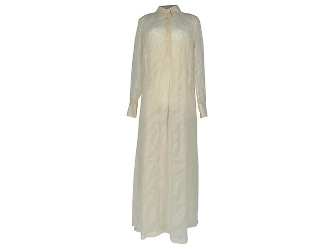 Abito camicia maxi a maniche lunghe Brunello Cucinelli in seta avorio Bianco Crudo