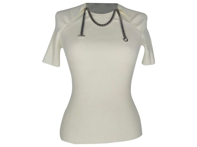 Top de malha com adornos de corrente Alexander Wang em viscose branca Branco Cru