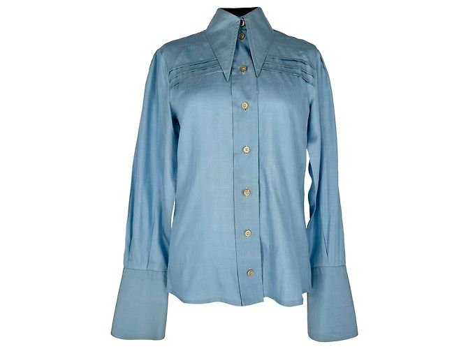 Camicia con bottoni Gucci in seta blu