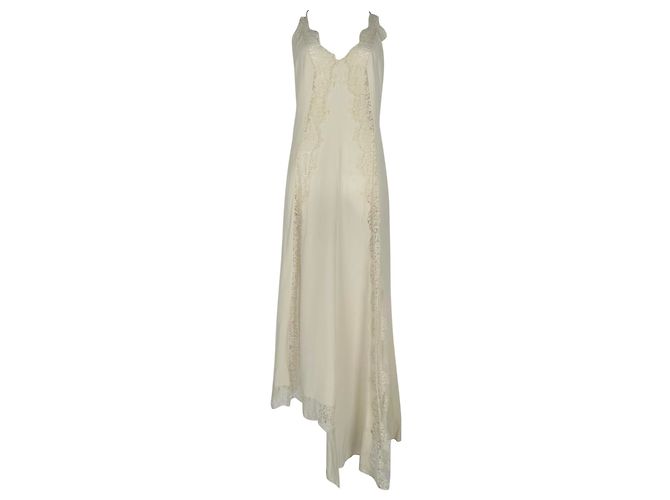 Stella Mc Cartney Vestido maxi assimétrico com acabamento em renda Stella Mccartney em seda marfim Branco Cru