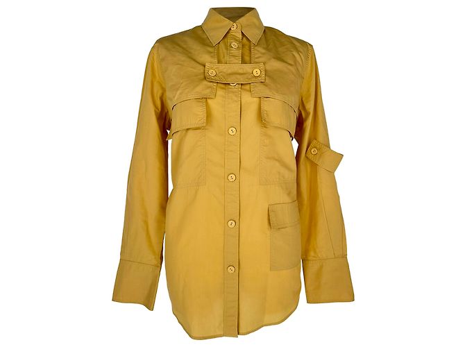 Chemise à boutons Joseph à poches multiples en coton jaune