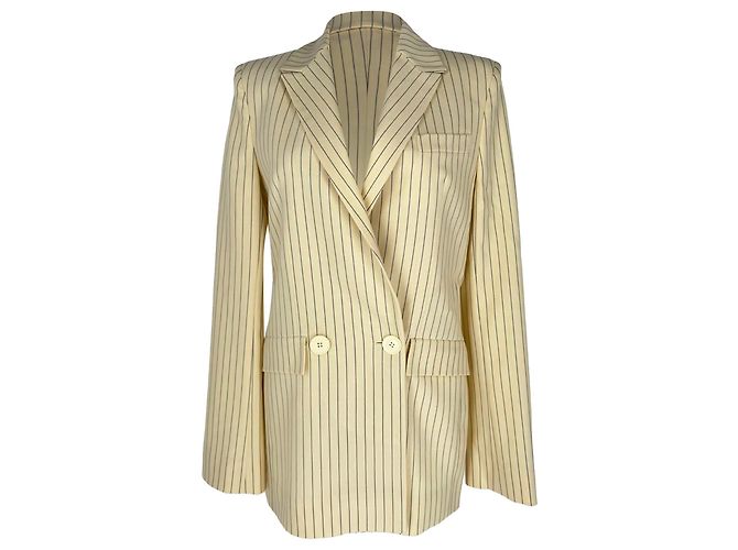Autre Marque Galvan Pinstripe Jacket in Cream Wool White