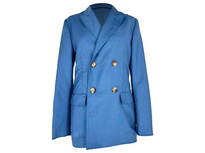 Lanvin Double-Breasted Blazer in Blue Mohair Wool