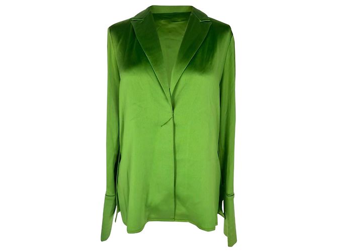 Autre Marque Blusa Galvan London com decote em V e mangas com punhos em cetim verde