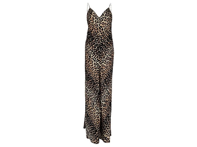 Vestido maxi sem mangas Ganni com estampado de leopardo em seda castanha Marrom