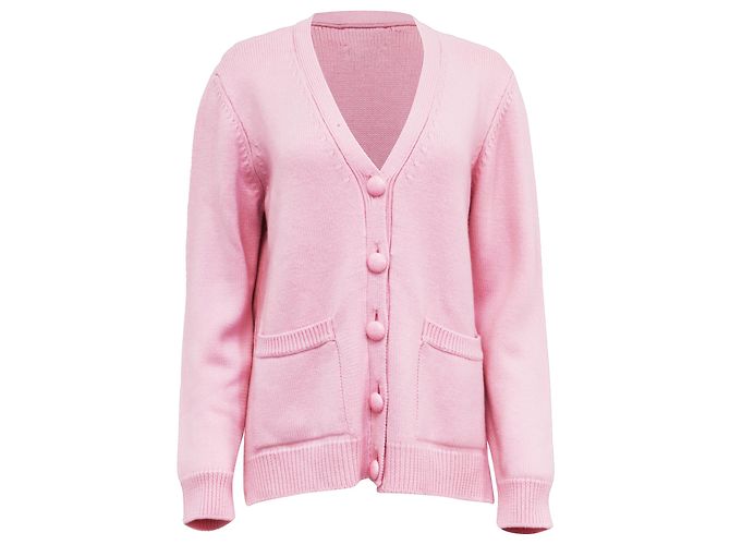 Ganni V-Ausschnitt Strickcardigan aus rosa Wolle Pink