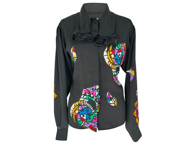 Blusa a maniche lunghe stampata Louis Féraud in seta nera Nero