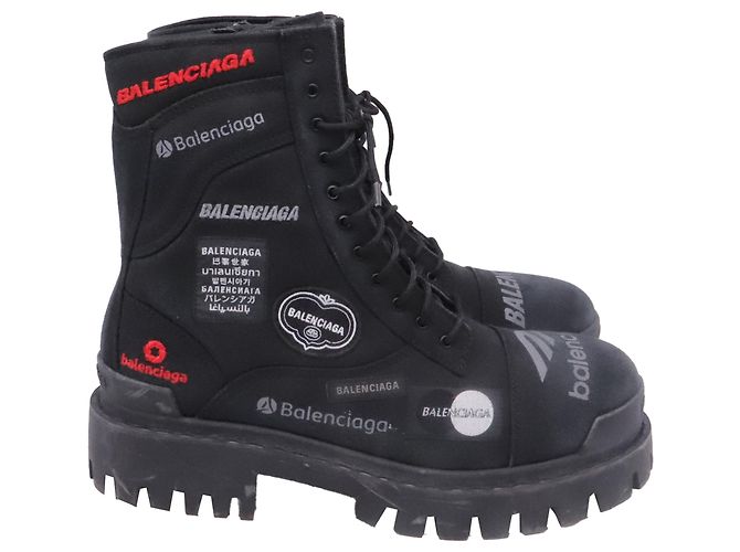 Balenciaga Strike Combat Boots in Black Cotton
